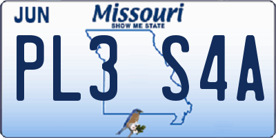 MO license plate PL3S4A