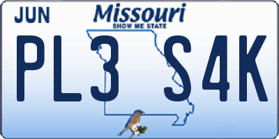 MO license plate PL3S4K