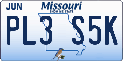 MO license plate PL3S5K