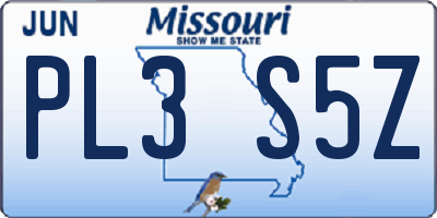 MO license plate PL3S5Z