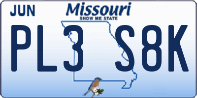 MO license plate PL3S8K
