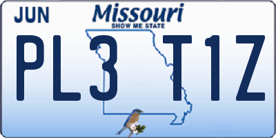MO license plate PL3T1Z