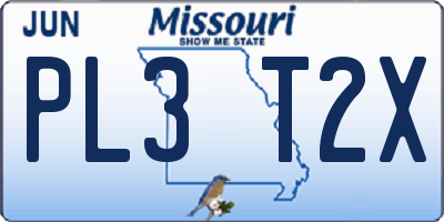 MO license plate PL3T2X