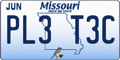 MO license plate PL3T3C