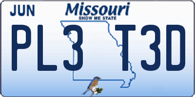 MO license plate PL3T3D