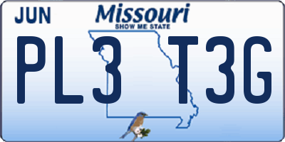 MO license plate PL3T3G