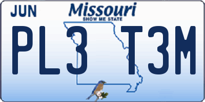 MO license plate PL3T3M