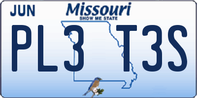 MO license plate PL3T3S