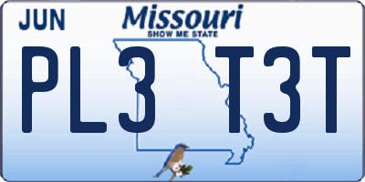 MO license plate PL3T3T