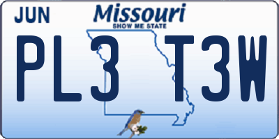 MO license plate PL3T3W