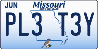 MO license plate PL3T3Y
