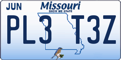 MO license plate PL3T3Z