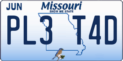 MO license plate PL3T4D