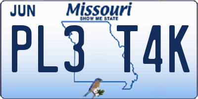 MO license plate PL3T4K