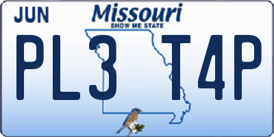 MO license plate PL3T4P