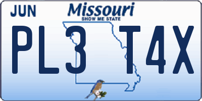 MO license plate PL3T4X