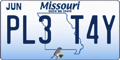 MO license plate PL3T4Y
