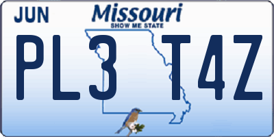MO license plate PL3T4Z