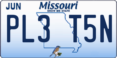 MO license plate PL3T5N