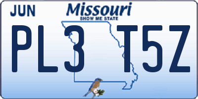 MO license plate PL3T5Z