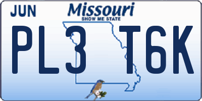 MO license plate PL3T6K