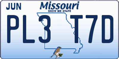 MO license plate PL3T7D