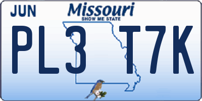 MO license plate PL3T7K