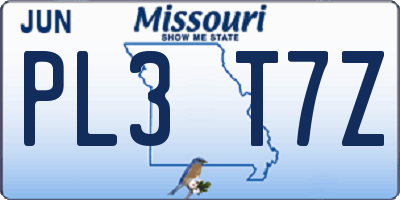 MO license plate PL3T7Z