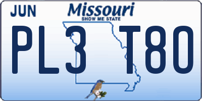 MO license plate PL3T8O