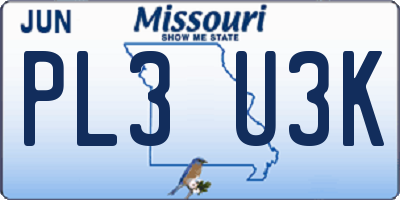 MO license plate PL3U3K
