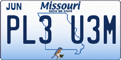 MO license plate PL3U3M