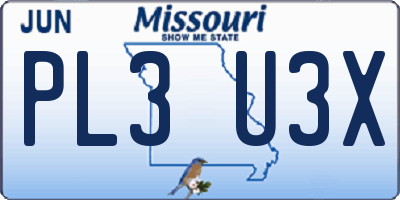 MO license plate PL3U3X
