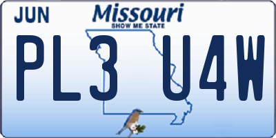 MO license plate PL3U4W