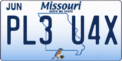 MO license plate PL3U4X