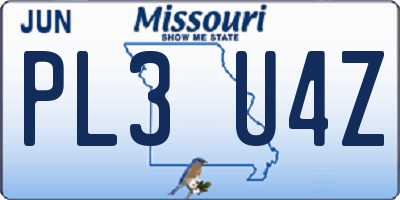 MO license plate PL3U4Z