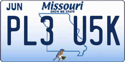 MO license plate PL3U5K
