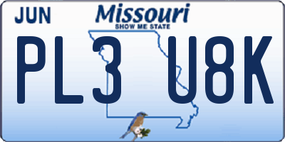 MO license plate PL3U8K