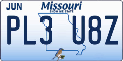 MO license plate PL3U8Z