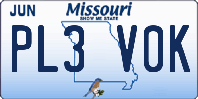 MO license plate PL3V0K