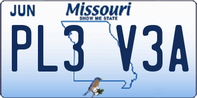 MO license plate PL3V3A