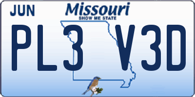 MO license plate PL3V3D