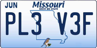 MO license plate PL3V3F
