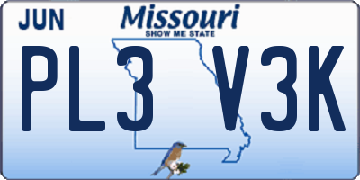 MO license plate PL3V3K