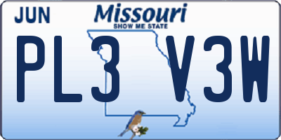 MO license plate PL3V3W