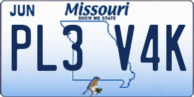 MO license plate PL3V4K