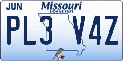 MO license plate PL3V4Z