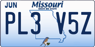 MO license plate PL3V5Z
