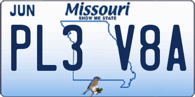 MO license plate PL3V8A
