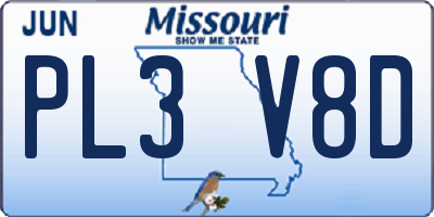 MO license plate PL3V8D