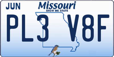 MO license plate PL3V8F